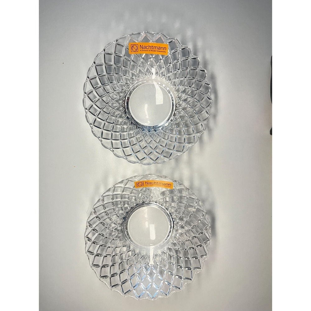 Nachtmann Germany Diamond Geometric Clear Cut Crystal 5' Flared Round Bowls Set